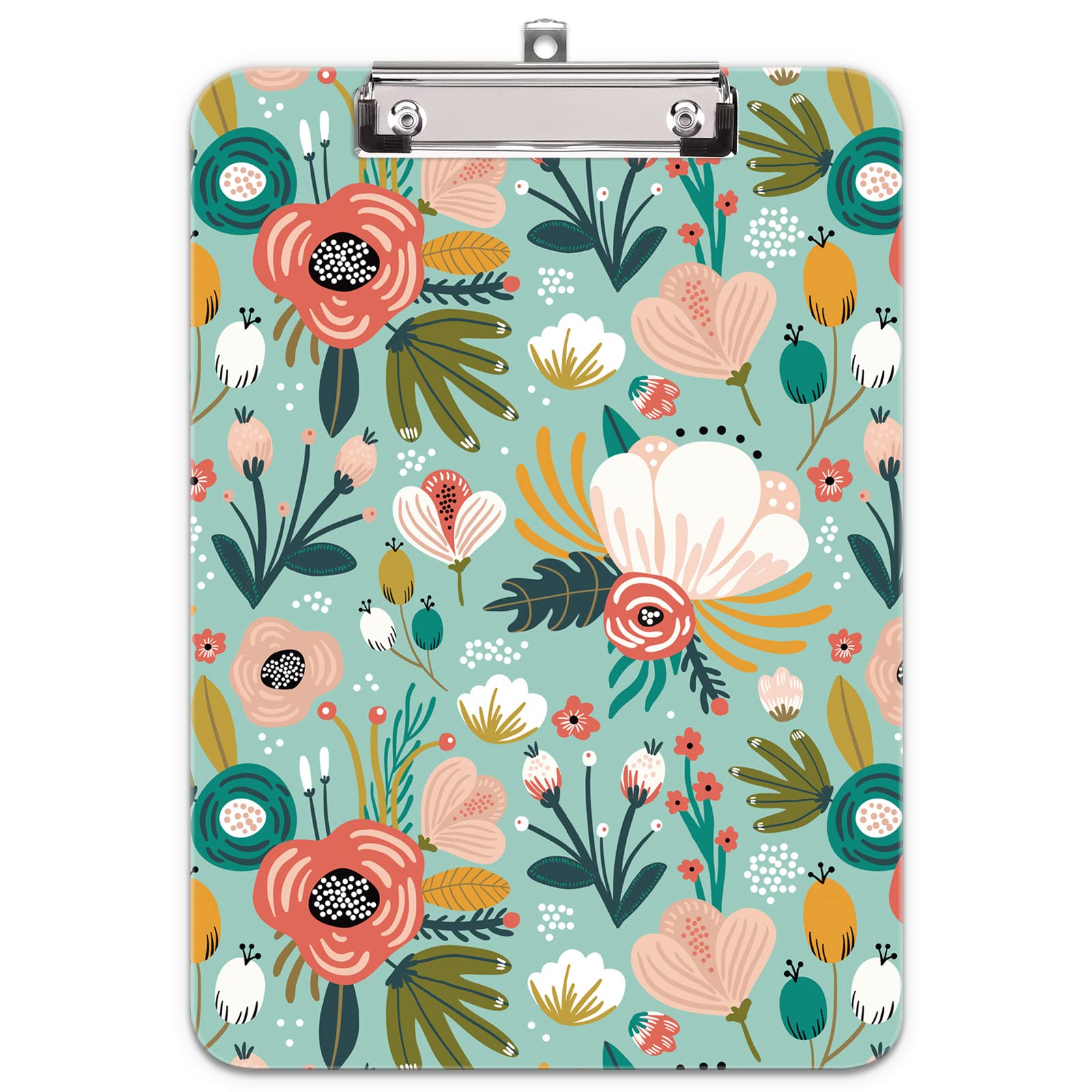 Hnogri Plastic Clipboard A4, Fashion Design A4 Letter Size Clipboards & Forms Holders for Office Supplies Lawyers,School Students and Kids, Low Profile Clip Cute Clipboard Folder, Green Flower — image 1