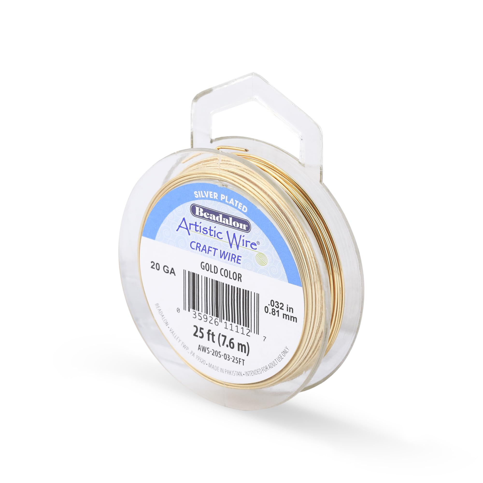 Artistic Wire Silver Plated Tarnish Resistant Copper Craft Wire Gold Color, 20 Gauge, 25 ft