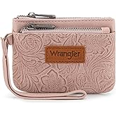Montana West Wrangler Coin Purse for Women RFID-blocking Floral Embossed Change Pouch Wristlet Wallet Lightweight Portable Wallets Pink