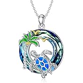 POTOPYY S925 Sterling Silver Crystal Sea Turtle Necklace Turtle Gifts for Women, 18+2 Inch