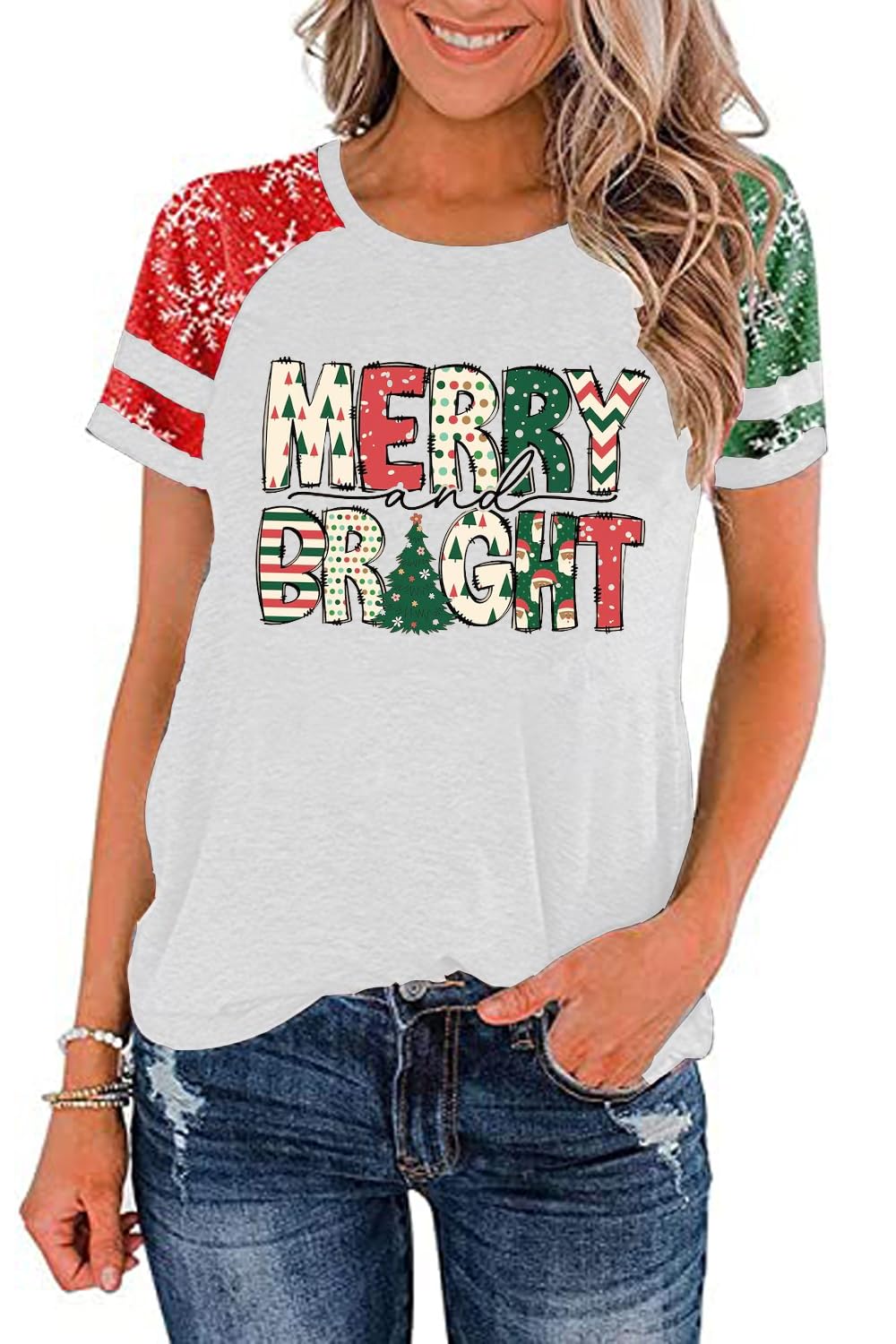 Ovazly Christmas Shirt for Women Raglan Sleeve