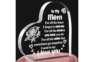 FEELDEAL Gifts for Mom From Daughter Son, Heart Shaped Acrylic Block For Moms - I Love You Cute Mum Plaque Birthday Present Idea