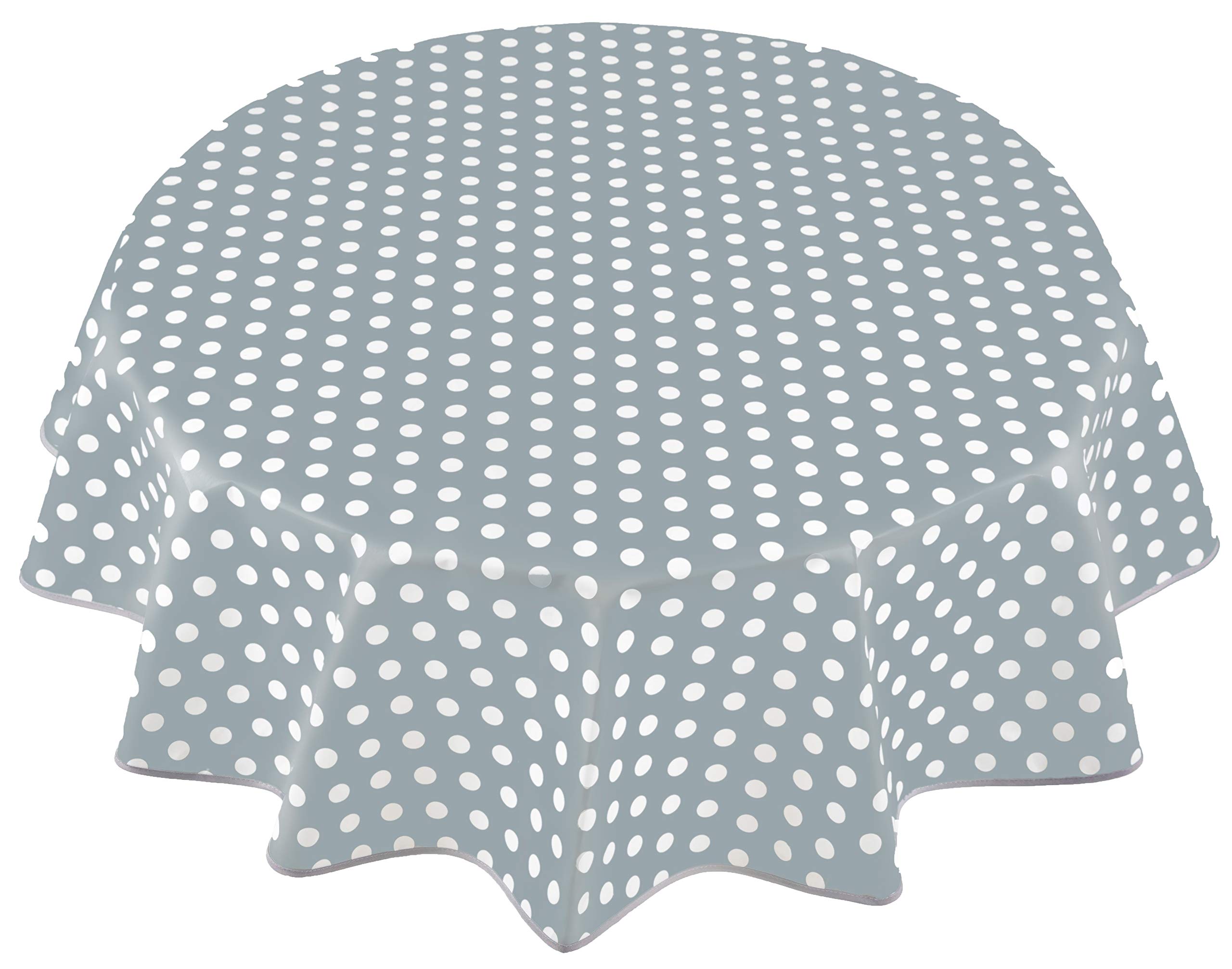 Home Direct Round Oilcloth PVC Wipe Clean Tablecloth Table Cover 160cm 62" Polka Dot Grey Light
