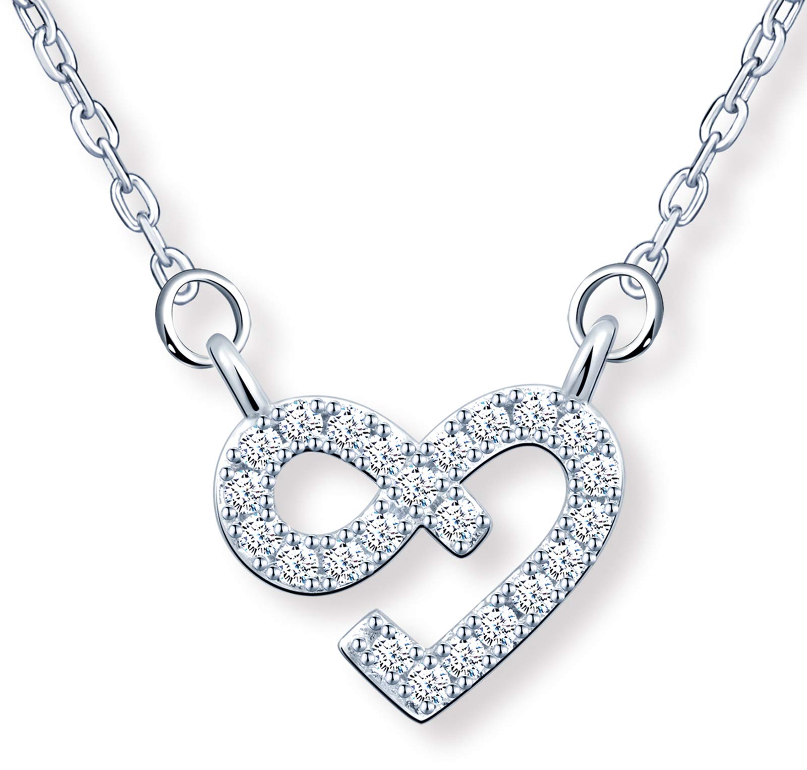 MicLee Women's girl's Necklace pendant, 925 Sterling Silver necklace, Fashion heart necklace, Choker, Inlaid zircon, mini shining infinity symbol pendant, silver