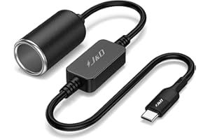 J&D USB C Male to 12V Car Cigarette Lighter Socket Female Converter Cable, 12V 18W Power Cable for Dash Cam, GPS, Car LED Lig