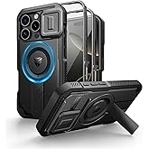 Dexnor for iPhone 16 Pro Case with Slide Camera Cover & Adjustable Kickstand & Built-in Screen Protector,Compatible with MagSafe Shockproof Bumper Cases Heavy-Duty Magnetic Protective Cover,Black