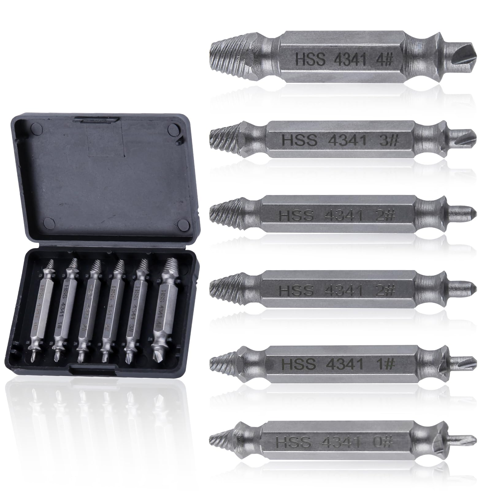 GOLD DEER 6Pcs Titanium Damaged Screw Extractor Set Damaged Screw Extractor Set Remover Kit Essential Professional Tool Kit for Effortless Removal of Damaged Screws, Nuts & Bolts