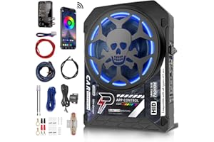 SPNANMA 1200W Under seat Subwoofer and Amp Package, Slim Car Subwoofer with RGB Beat-Synced Lights, Adjustable Low Pass/Gain/Bass Boost, All-in-One Subwoofer and Amp Perfect for Truck, SUV, Jeep, MPV