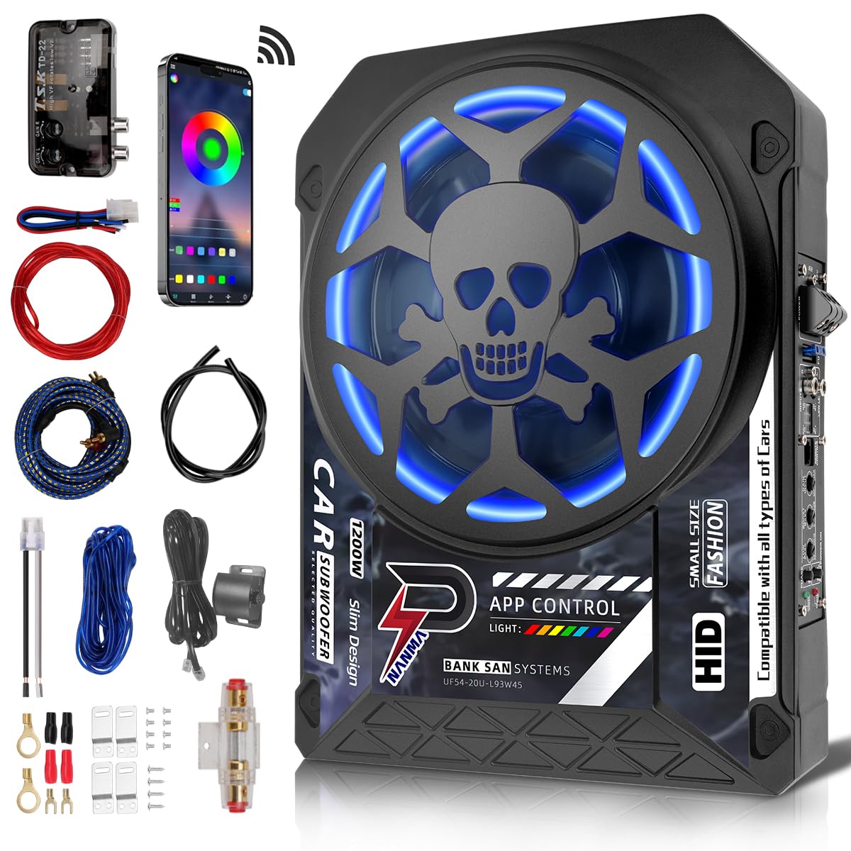 Photo 1 of SPNANMA 1200W 10" Slim Underseat Car Subwoofer and Amp Package, Car/Truck Sub Built in Amplifier for Outstanding Heat Dissipation, with Ambient Light, Loud Stereo Sound, Deep Bass Perfect