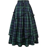 IDEALSANXUN Womens Long Plaid Skirts High Waisted A Line Renaissance Maxi Skirt with Pockets