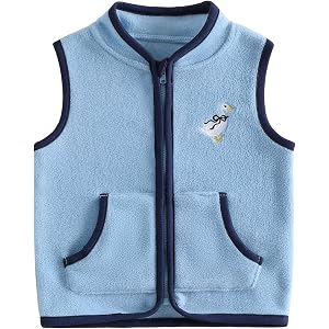 baorji Toddler Baby Boy Fleece Vest Silly Goose/Bear Zip Up Vest Jacket | Toddler Baby Boy Fleece Vest Silly Goose/Bear Embro