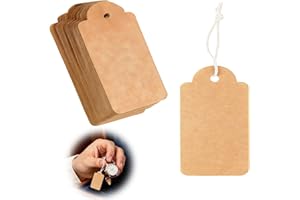 100 PCS Blank Gift Tags with String, Kraft Paper Price Tags with Jute Twine, Price Tags with String for Wedding, Birthday Gif