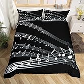 Musical Note Bedding Set Staff Pattern Comforter Cover for Kids Adult Classic Music Themed Duvet Cover Black and White Bedspread Cover Room Decor 2Pcs with 1 Pillowcase Twin Size (No Comforter)