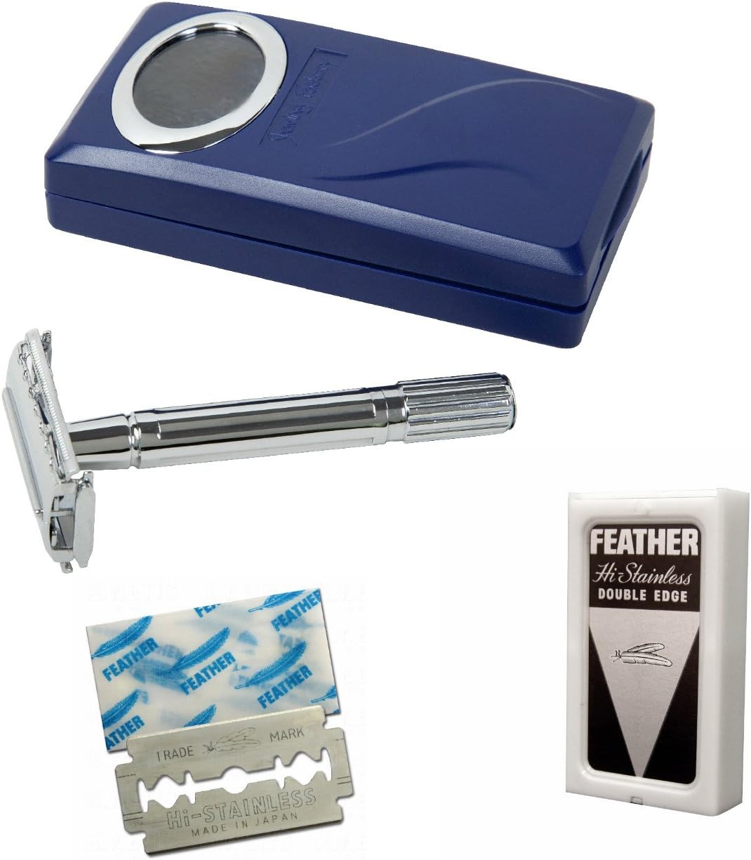 SF120fea-Shaving Factory Double Edge Safety Razor and 5 Feather Platinum Stainless Steel Blades