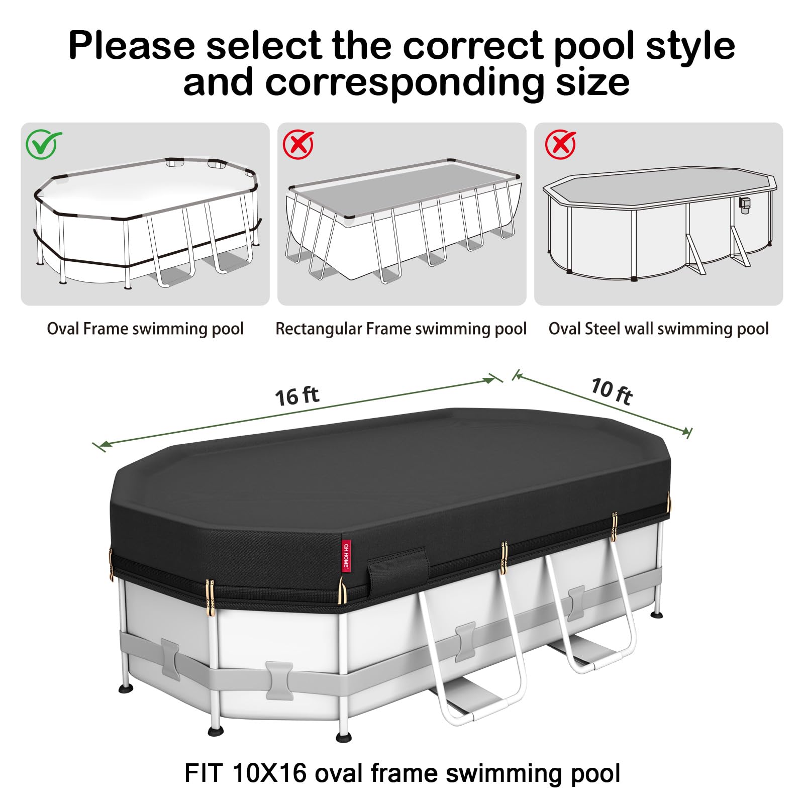 Condition photo showing New/Like New for qh.home 10x16ft oval pool cover,super windproof ratchet straps (1,500lb break strength)-effective in