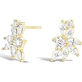 TIGRADE Stud Earrings Marquise and Round Cubic Zirconia Rhinestone Cluster Earrings 925 Sterling Silver Post Hypoallergenic for Women, Brides, Bridesmaid