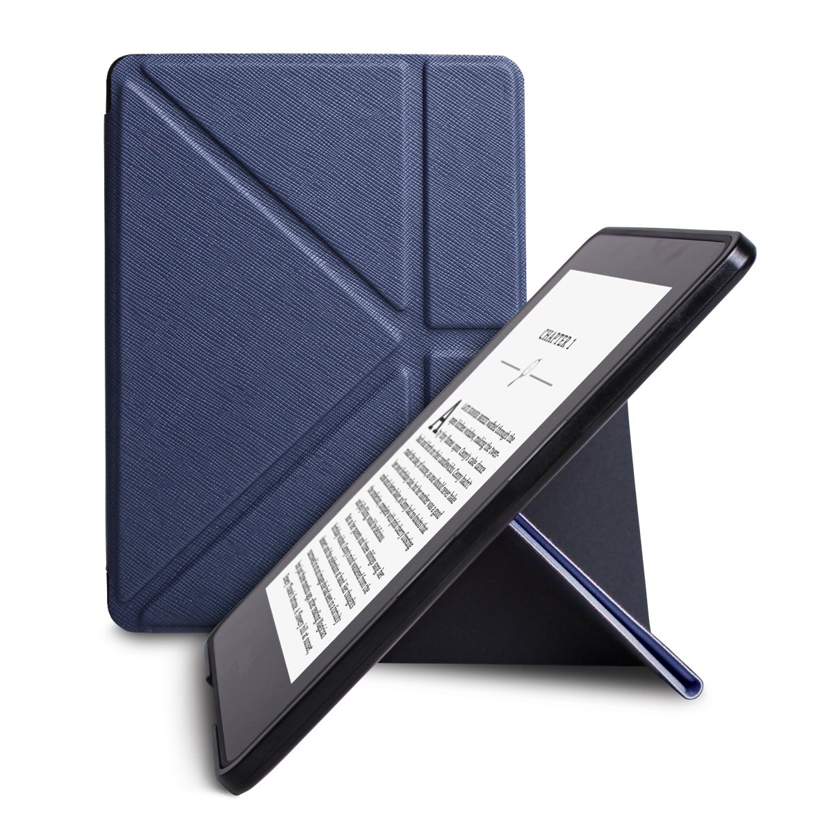 WALNEW New Origami Case Cover for Amazon Kindle Voyage (November 2014) - Full Device Protection with PU Leather and Smart Auto Sleep Wake Function（Darkblue-Origami Cover）