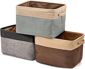 EZOWare 3 Pcs Caja de Almacenaje, Cestas Organizador de Tela Plegable con Manijas para Hogar, Oficina, Estanterías, Armarios, Ropa, Juguetes y mas - 38 x 27 x 24cm - Color Surtido 