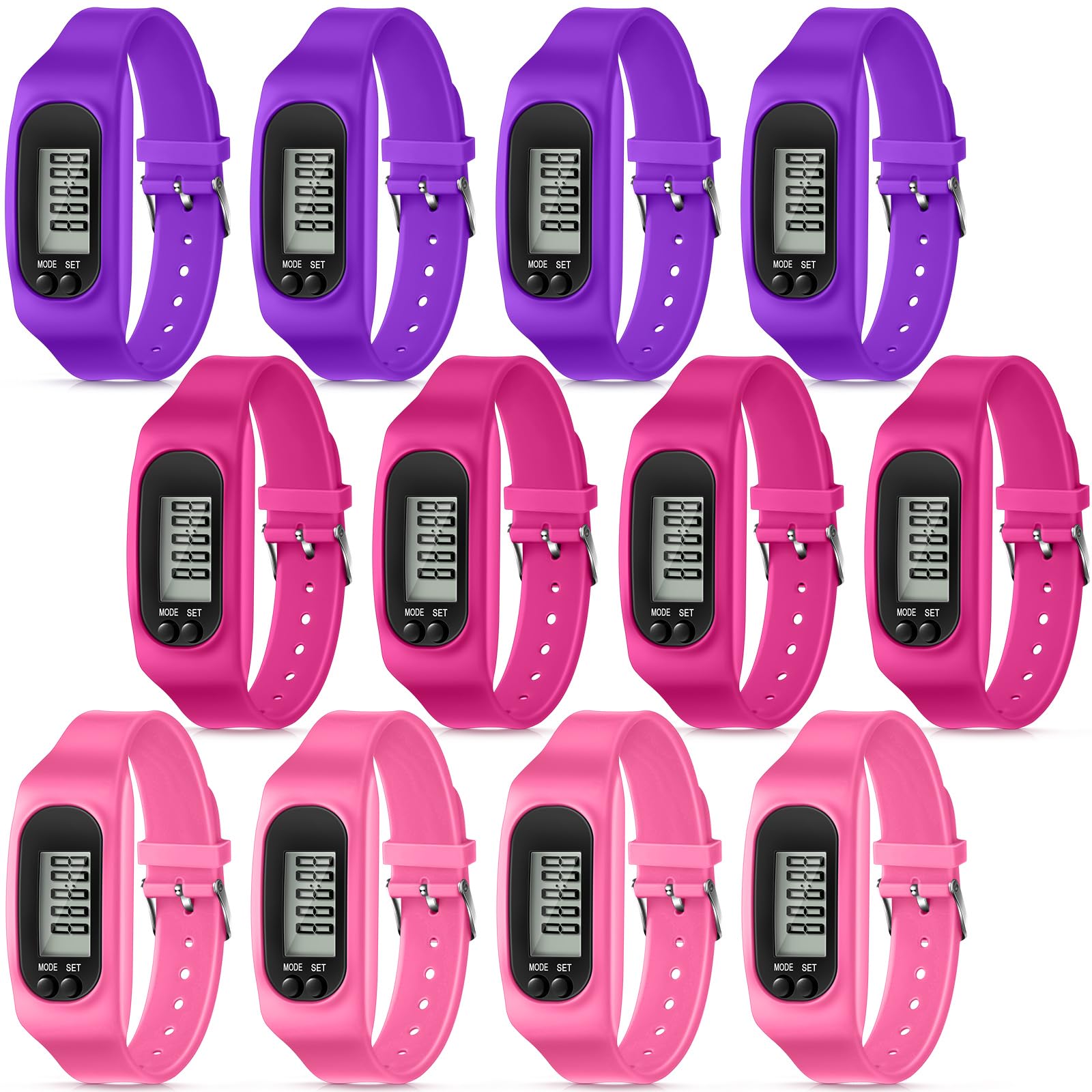 Photo 1 of Geyoga 12 Pcs Pedometer Watch and Ankle Step Counter for Walking and Running -- Silicone Strap, Calorie Burner and Step Tracker in Pink, Purple, Hot Pink