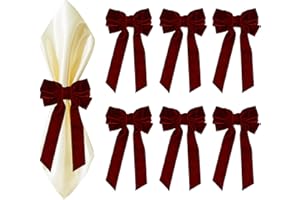 Meseey Bow Napkin Rings Set of 6 Luxury Soft Burgundy Velvet Napkin Holders, Elegant Bow Design for Christmas Holiday Dinner Wedding Party Table Decor