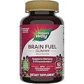 Nature’s Way Brain Fuel, Supports Memory and Concentration*, Brain Function Support Supplement*, Clinically Studied Cognigrape®, Grape Flavored, 60 Gummies