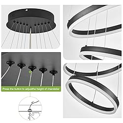 Benkut 5-Rings Modern LED Chandelier Black High