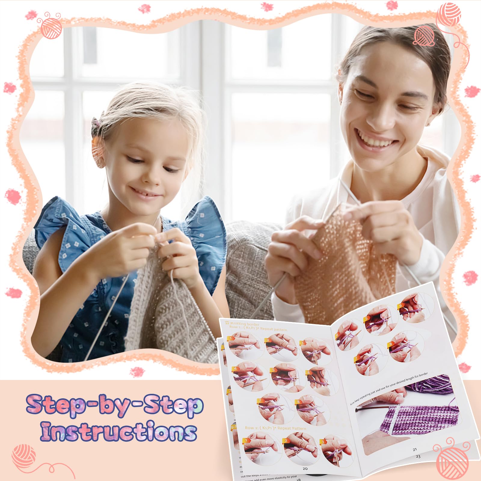 Katech Knitting Kit for Beginners Adults, 6 Pcs Socks Yarn for Knitting Kit W/Step-by-Step Instruction and Knitting Needles, Knitting Starter Kit for Beginners to Learn-to-Knit Craft Socks Gift