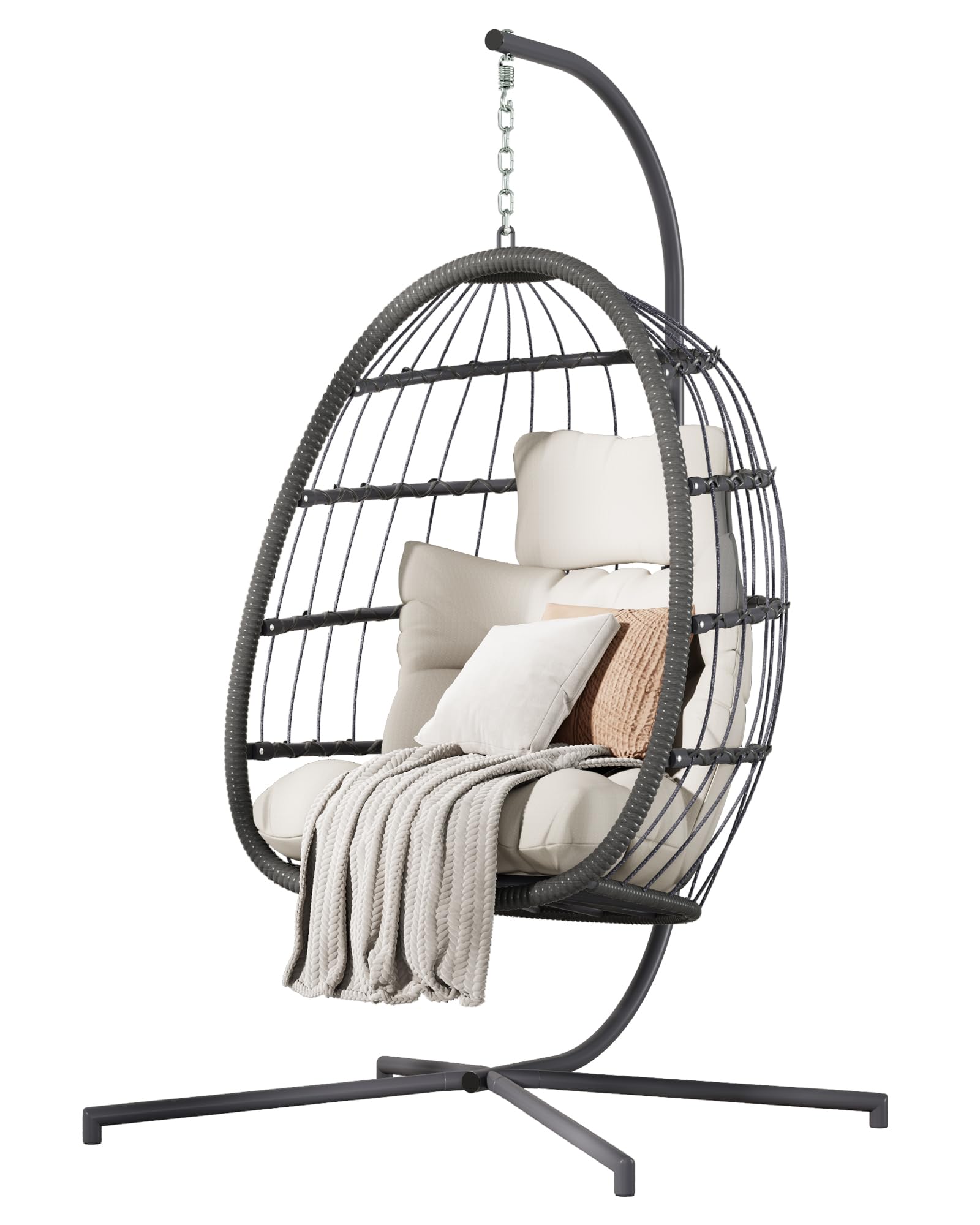 Photo 1 of **MISSING THE LEGS/ BASE / SELLING FOR PARTS**HWB Hanging Egg Chair with Stand, Patio Wicker Hammock Egg Swing Chair with Cushion for Bedroom Garden Indoor Outdoor (Beige)