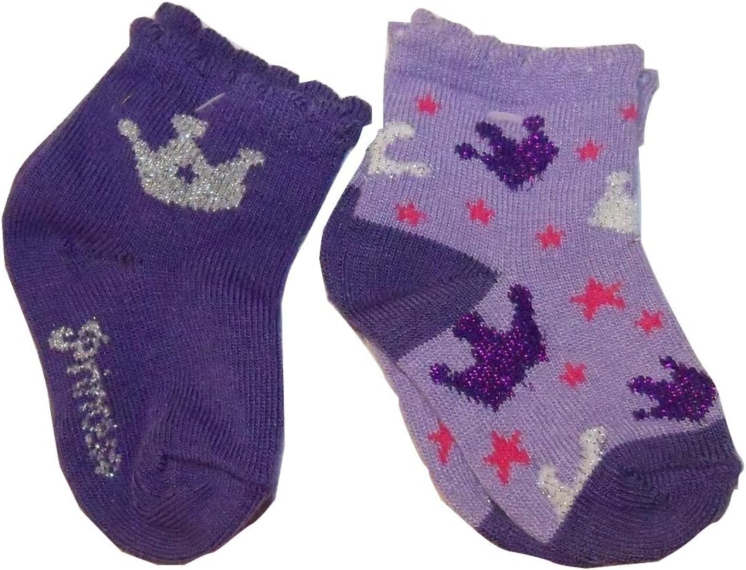 Max Grey Sparkly Baby Socks ~ Set of 2, 18-24 Months (Purple Princess, Crowns with Stars)