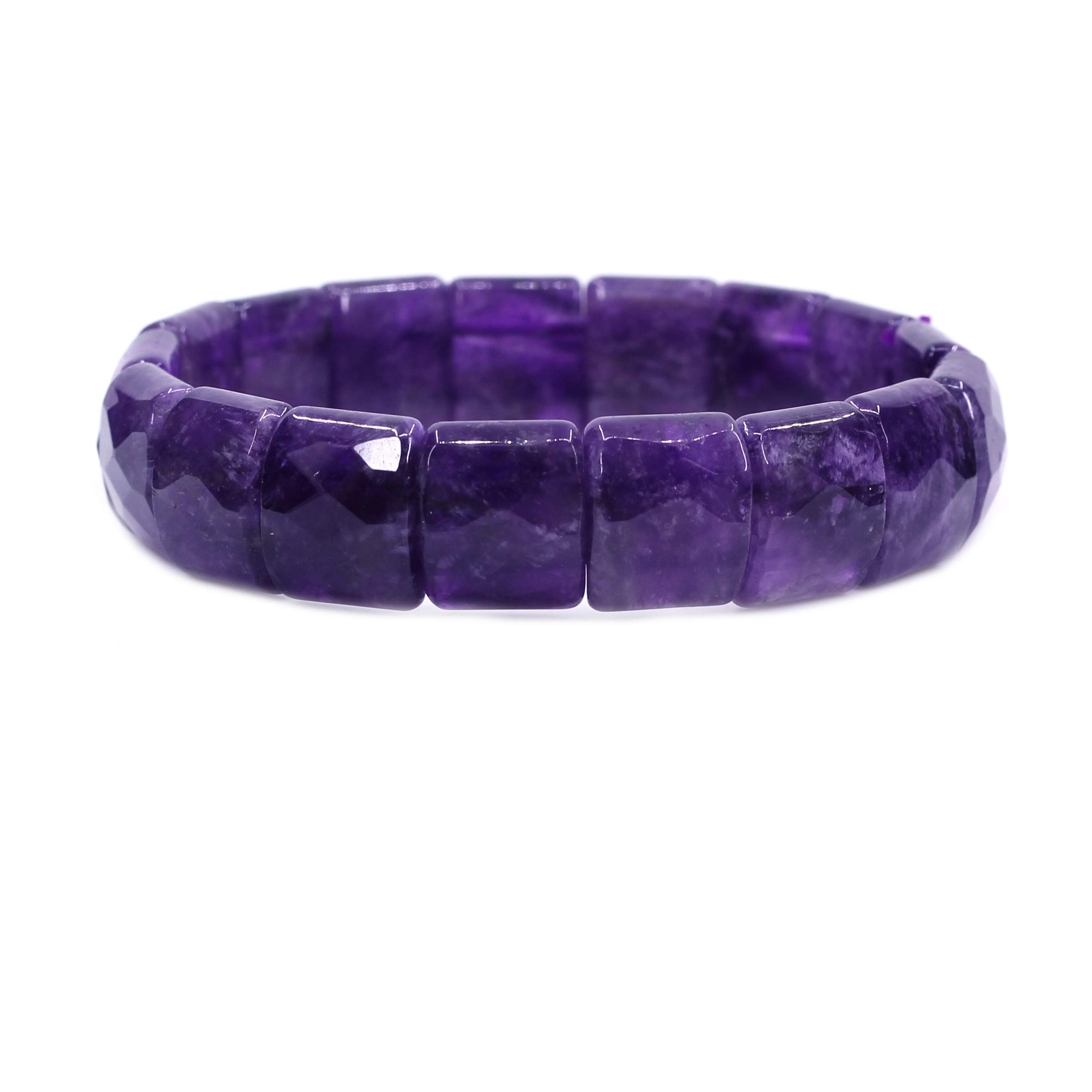 CHENYUE Natural Amethyst Gem Semi Precious Gemstone 15mm Faceted Square Grain Beads Stretch Bracelet 7.5 Inch