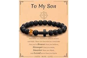 KUNNIAKIR Cross Bracelet for Men, Christian Graduation First Communion Confirmation Gifts for Him Man Dad Son Grandson Husband, Inspirational Religious Faith Bracelet for Nephew Brother, Godfather Proposal Gifts