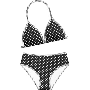 TyeSmo Girls Swimsuit Two Piece Halter Bikini Contrast Trim Girl Bathing Suit Backless Printed Swimwear with Chest Pad 7-14Y