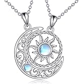 CTIEIP Matching Sun and Moon Necklaces for Couples Sterling Silver Celestial Pendant Necklace with Moonstone BFF Necklaces Dainty Anniversary Jewelry Gifts