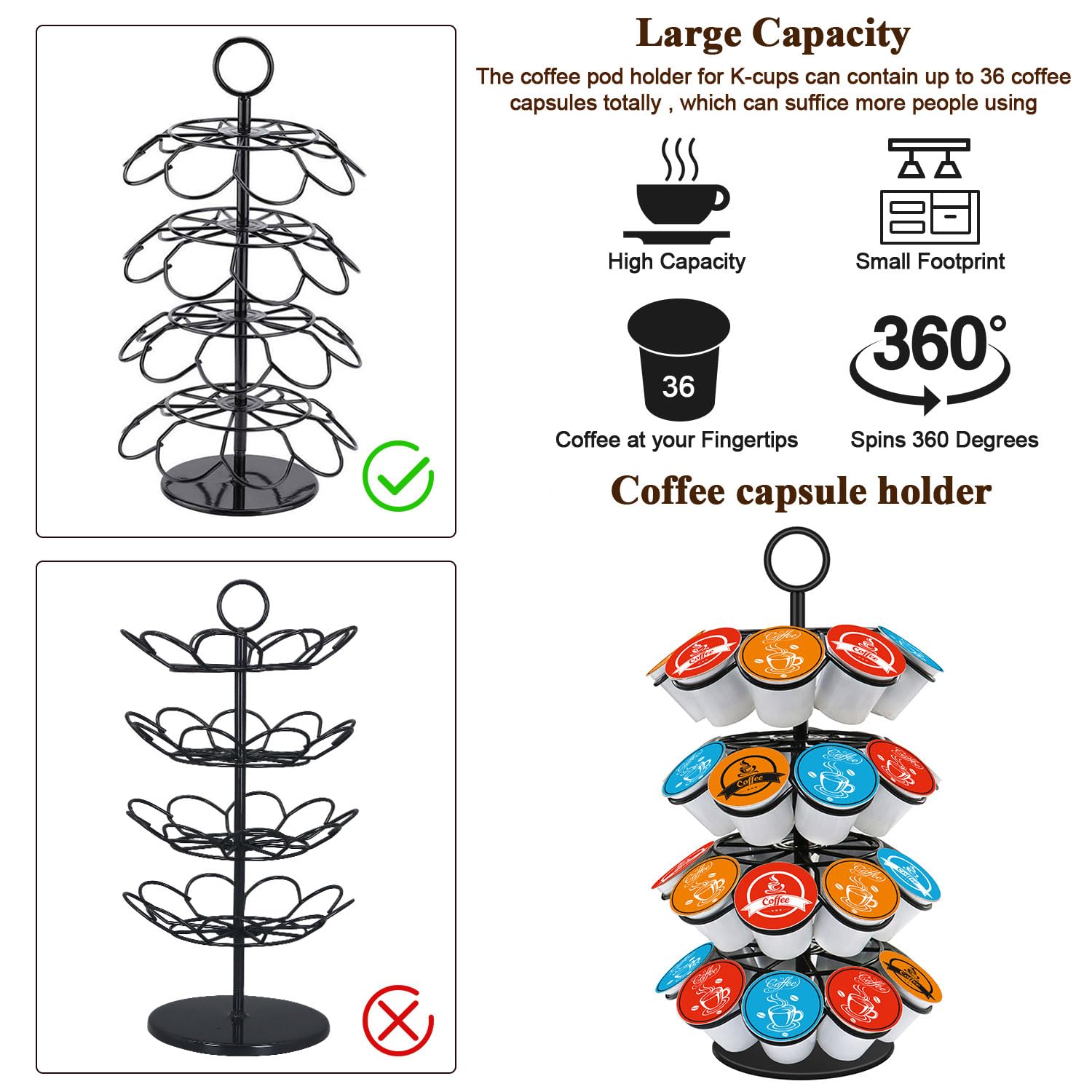 Coffee Pod Carousel Holder Organizer Compatible with 36 Cup Pods