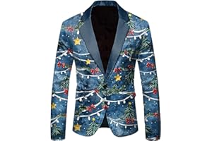 Men's Christmas Suit Xmas Tree Tuxedo Suits One Button Blazers for Xmas Holiday Party Suits Sets