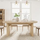 GarveeHome 70.87" Long Oval Dining Table with Wooden Base for 6-8 People | Farmhouse, 1.2" Thickened Tabletop, Modern, 3.5" x 23.6" Thick Sturdy Wooden Base, for Dining Room, Kitchen, Living Room