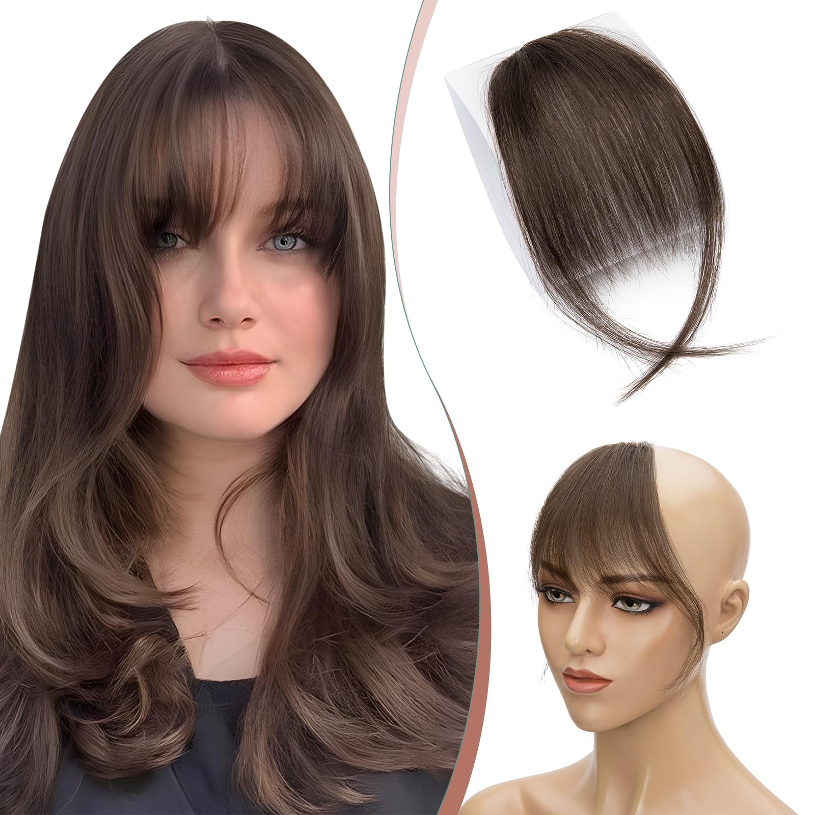 Elailite Clip on Bangs Human Hair Wispy Air Bangs Super Thin Fringe - 100% Real Remy Natural Hair 5 Inch With Temples Hair Piece - #2 Dark Brown — image 1
