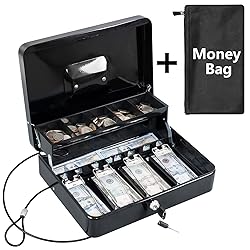 KYODOLED Cash Box with Money Tray, Key Lock Money