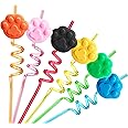 24 Paw Print Drinking Straws with 2 PCS Patrol Straws Cleaning Brush for Pet Dog Puppy Pals Cat Birthday Party Supplies Decorations Favors