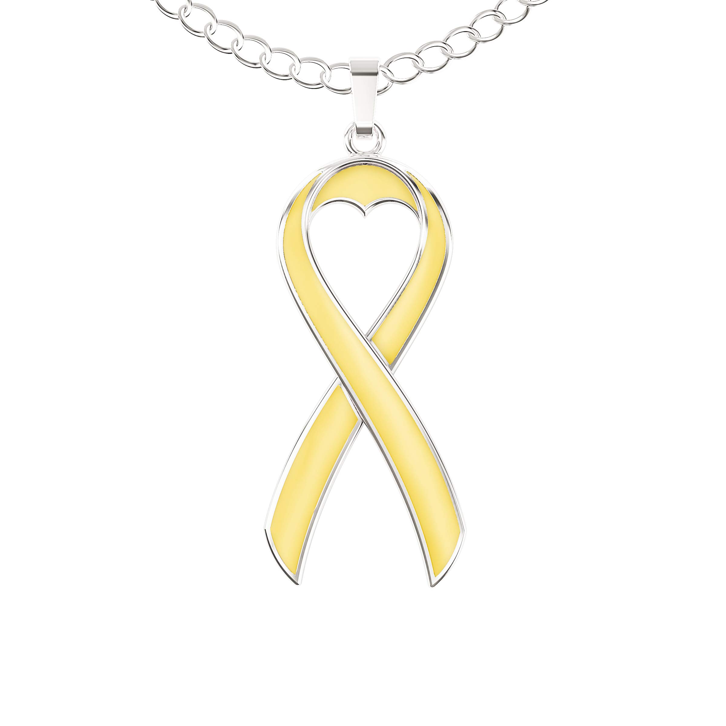 Happy Kisses Cancer Awareness Necklace - Ribbon Pendant, “Together We are Tougher Than Cancer” - Gift for Women, 18", Metal