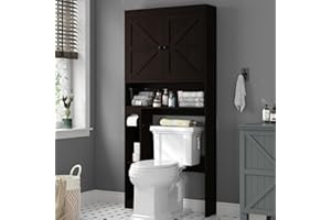 Furnideco 32.3''W Over The Toilet Storage Cabinet with Barn Doors, Over Toilet Shelf Farmhouse Storage Cabinet Space Saver wi