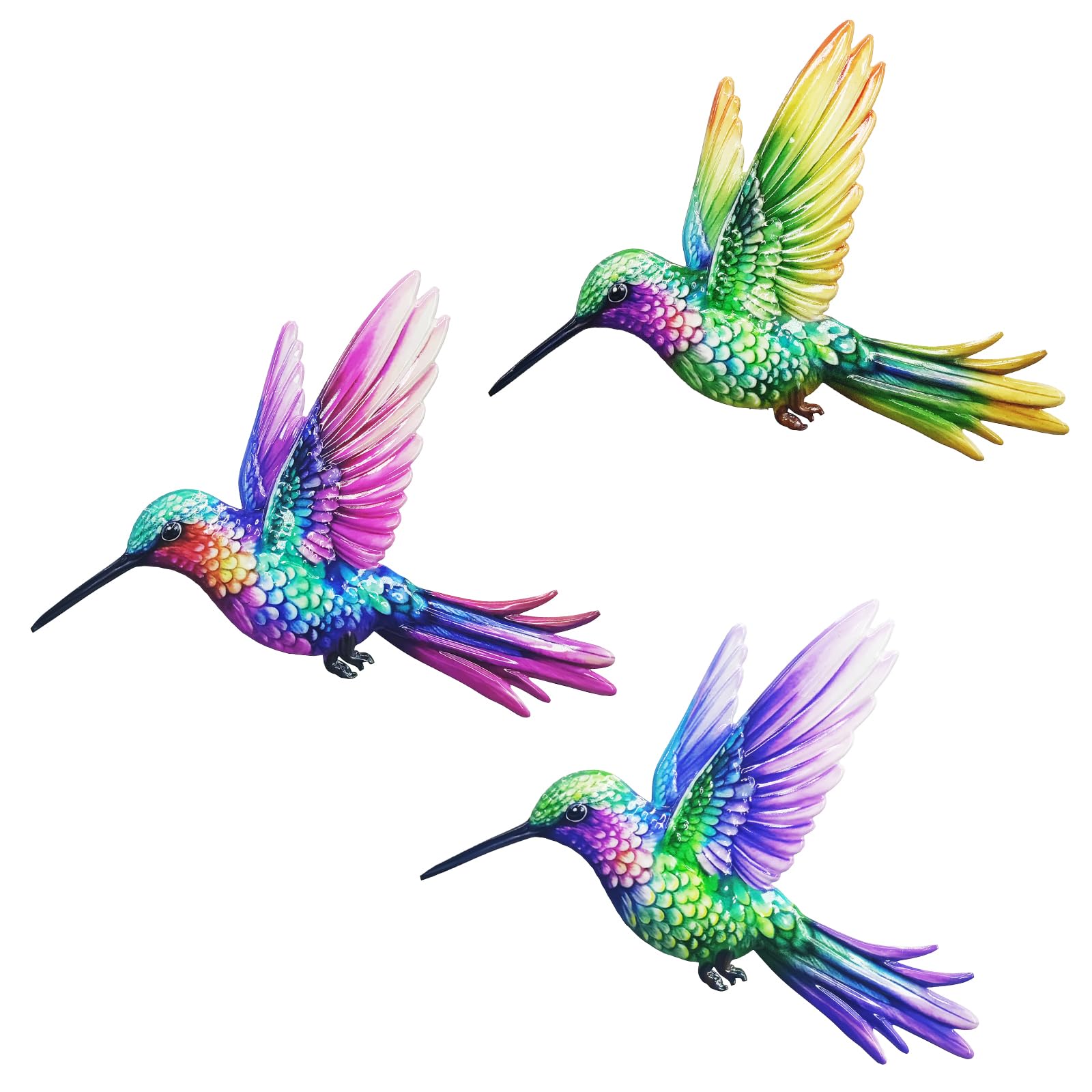 Photo 1 of John's Studio 3Pcs Metal Hummingbird Wall Decor Outdoor Garden Hanging Art Sculptures Home Theme Decorations for Kitchen Bathroom and Pool