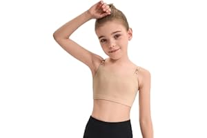 NEWCHAO Adjustable Dance Bra Seamless Bra for Girls,7-16 Years Training Ballet Gymnastics with Clear Strap and Silicone Pads