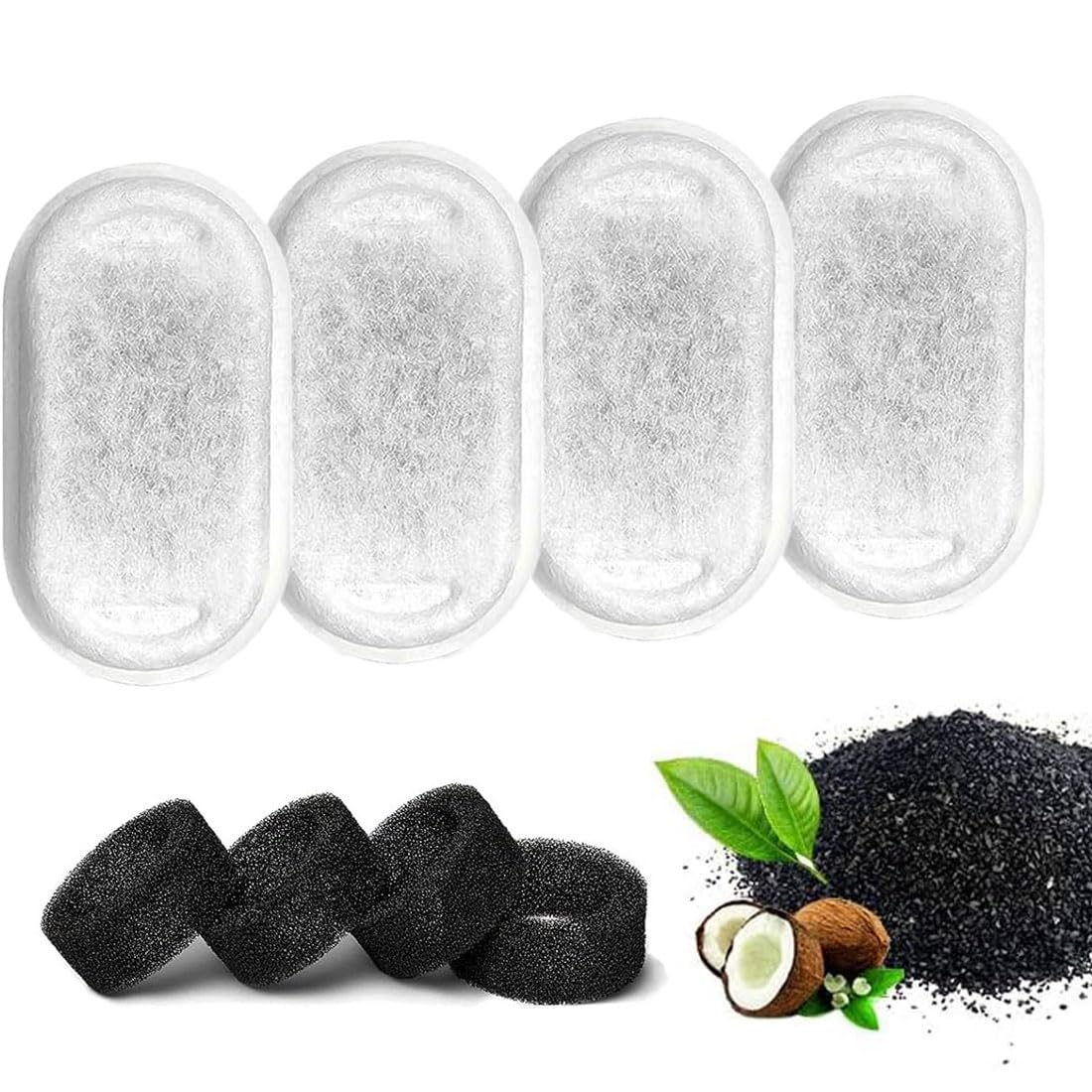 LEEQBCR 4 Pieces Carbon Filter and 4 Pieces Foam Sponge, Water Fountain Filter for Cats, Activated Carbon Filter for Cats, Compatible with Most Stainless Steel Cat Water Fountains