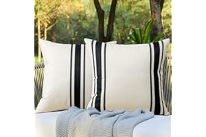 OTOSTAR Pack of 2 Outdoor Waterproof Decorative Pillow Covers 18x18 Inch Linen Geometry Pillowcases Cushion Case Garden Throw Pillow Covers Pillows Shell for Patio Furniture Couch Tent Balcony (Black)