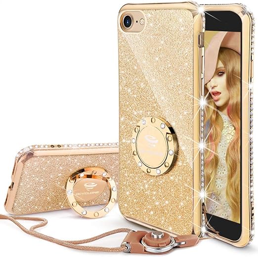 ocyclone iphone se 2020 case iphone 7 case iphone 8 case cute glitter bling diamond rhinestone bumper with ring kickstand women girls soft phone
