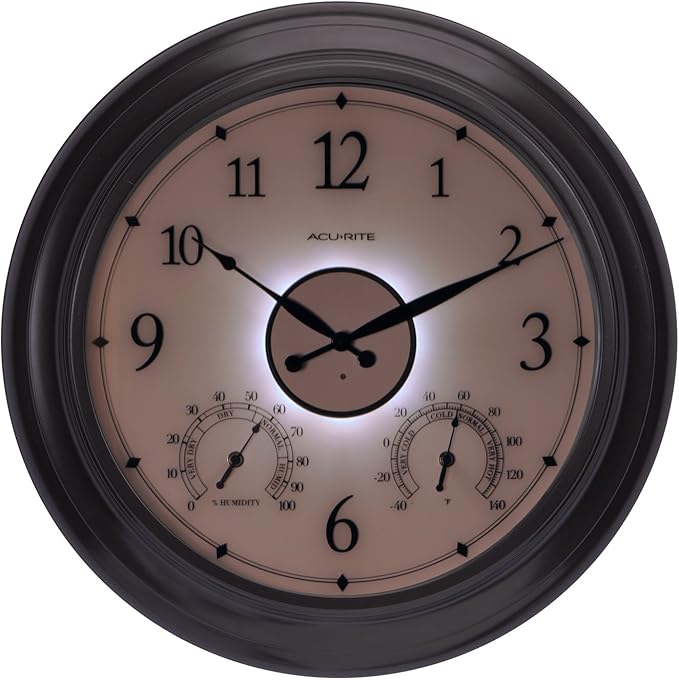 Amazon Com Acurite 75133m Led Illuminated Outdoor Clock With Temperature And Humidity 24 Black Garden Outdoor