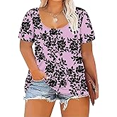 ForHailey Plus Size Tops for Women Tunic Tops Plus Size Clothes Summer Short Sleeve Scoop Neck U Neck T Shirts Floral Print X-Large