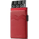 VULKIT Credit Card Holder Minimalist Slim Pop Up Wallet with Leather Slots RFID Blocking for Men and Women Holds 7 Cards and Notes Red
