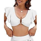 Jolefille Push Up Bikini Tops for Women U-Wired Padding Support Crop Tops Swimsuit Ruffle Sleeves Bathing Suits Top Only